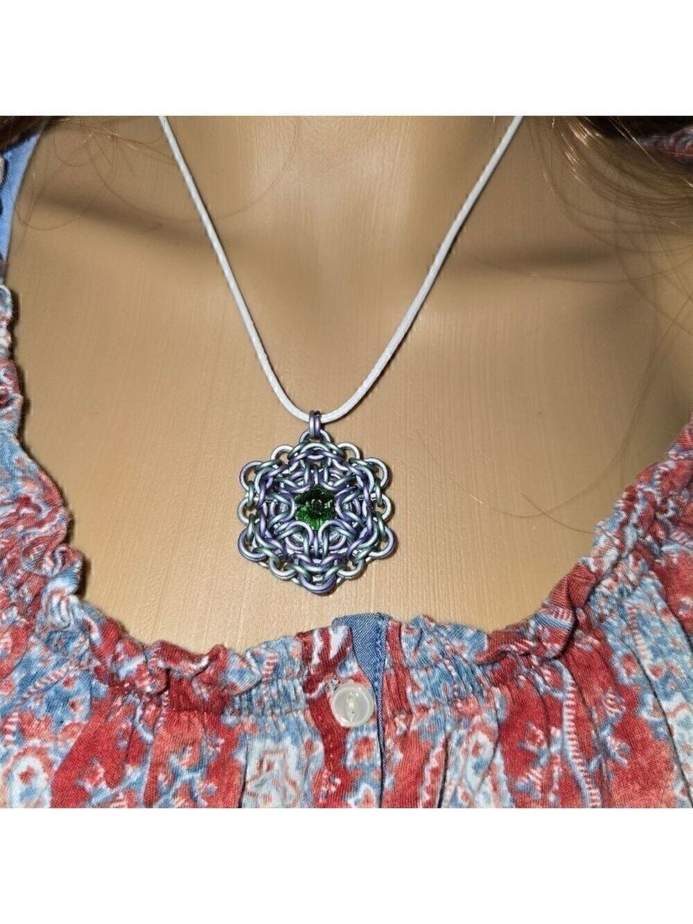Snowflake Necklace Matte Green Purple Silver #N14 - Picture 3 of 6